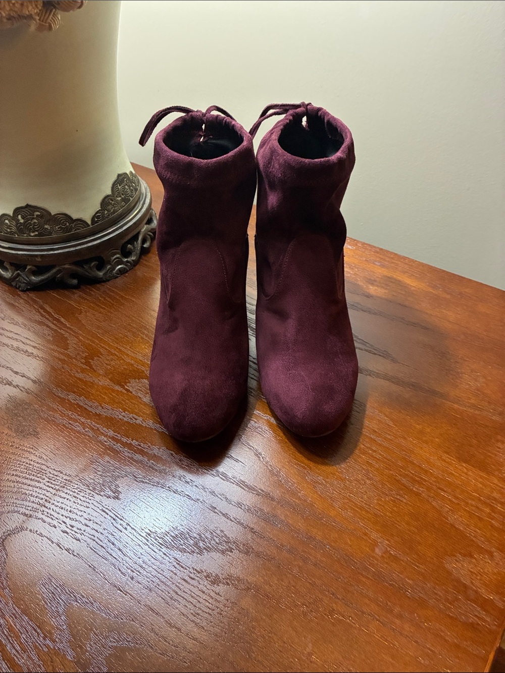 Beston Women’s Faux Suede Ankle Boots in Burgundy - Stylish Tie-Back Design 11
